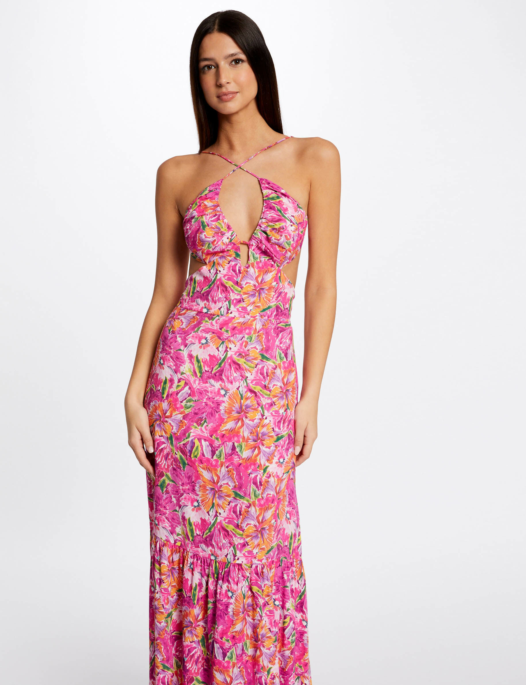 Robe longue droite imprimé floral multico femme - multico