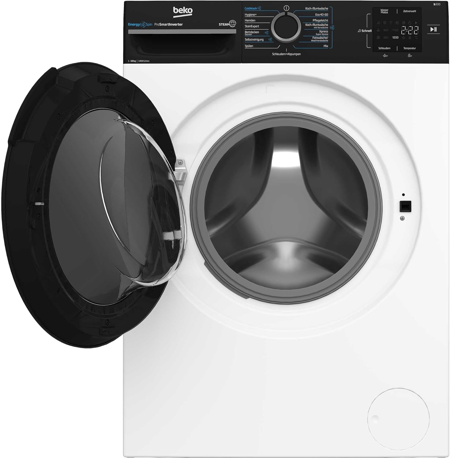 Beko BM3WFU31041R Waschvollautomat, Waschmaschine, 10 kg, EnergySpin, Schleuderwahl 1400 U/min, SteamCure Dampffunktion, allergikergeeignet, AquaWave Schontrommel, Weiß