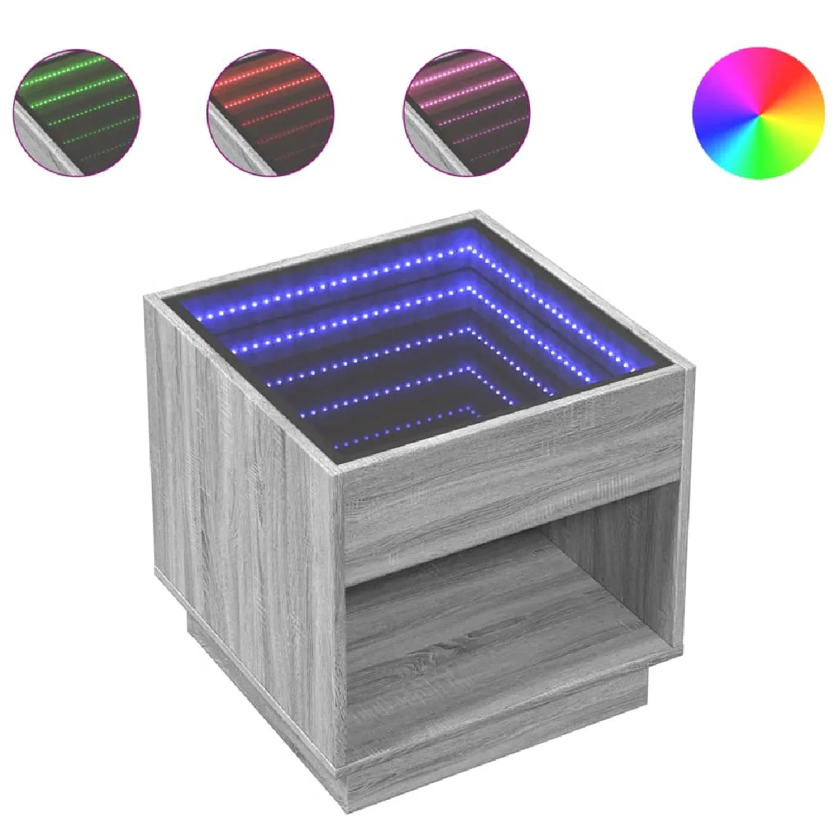 VIDAXL Table de chevet avec LED - Sonoma gris 50x50x50 cm