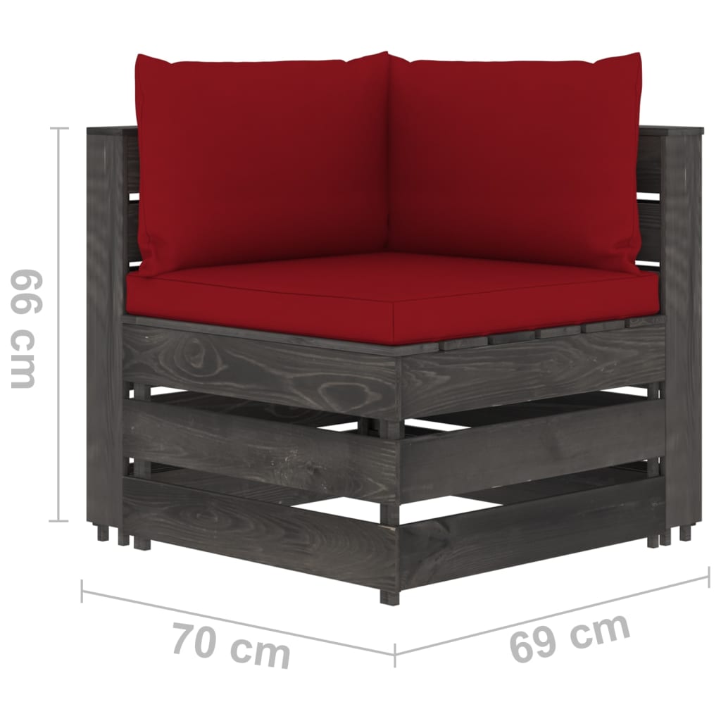 Salon de jardin meuble d'extérieur ensemble de mobilier 6 pièces avec coussins bois imprégné de gris