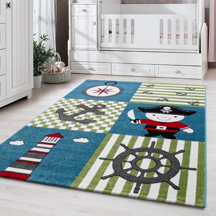 Kindervloerkleed - Piraat Blauw/Groen