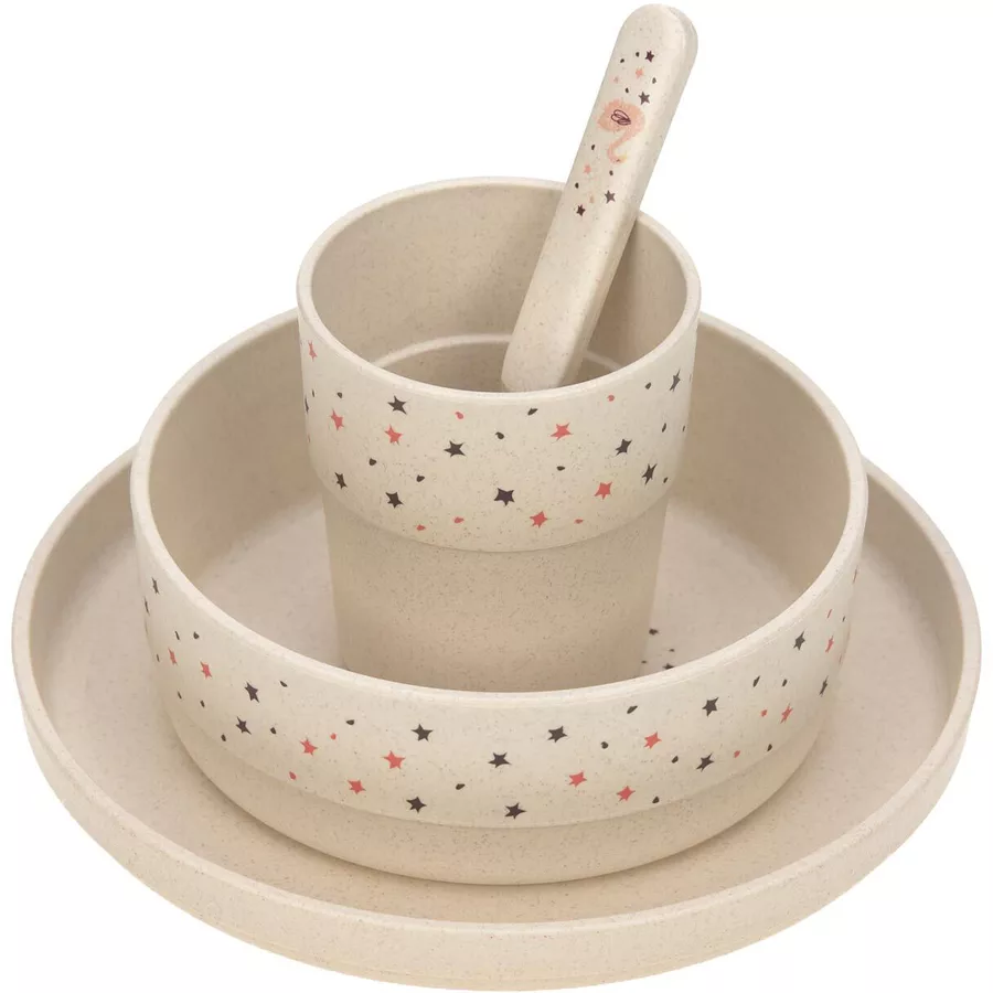 Lässig Kindergeschirr mit Lätzchen Little Water 5er Set beige