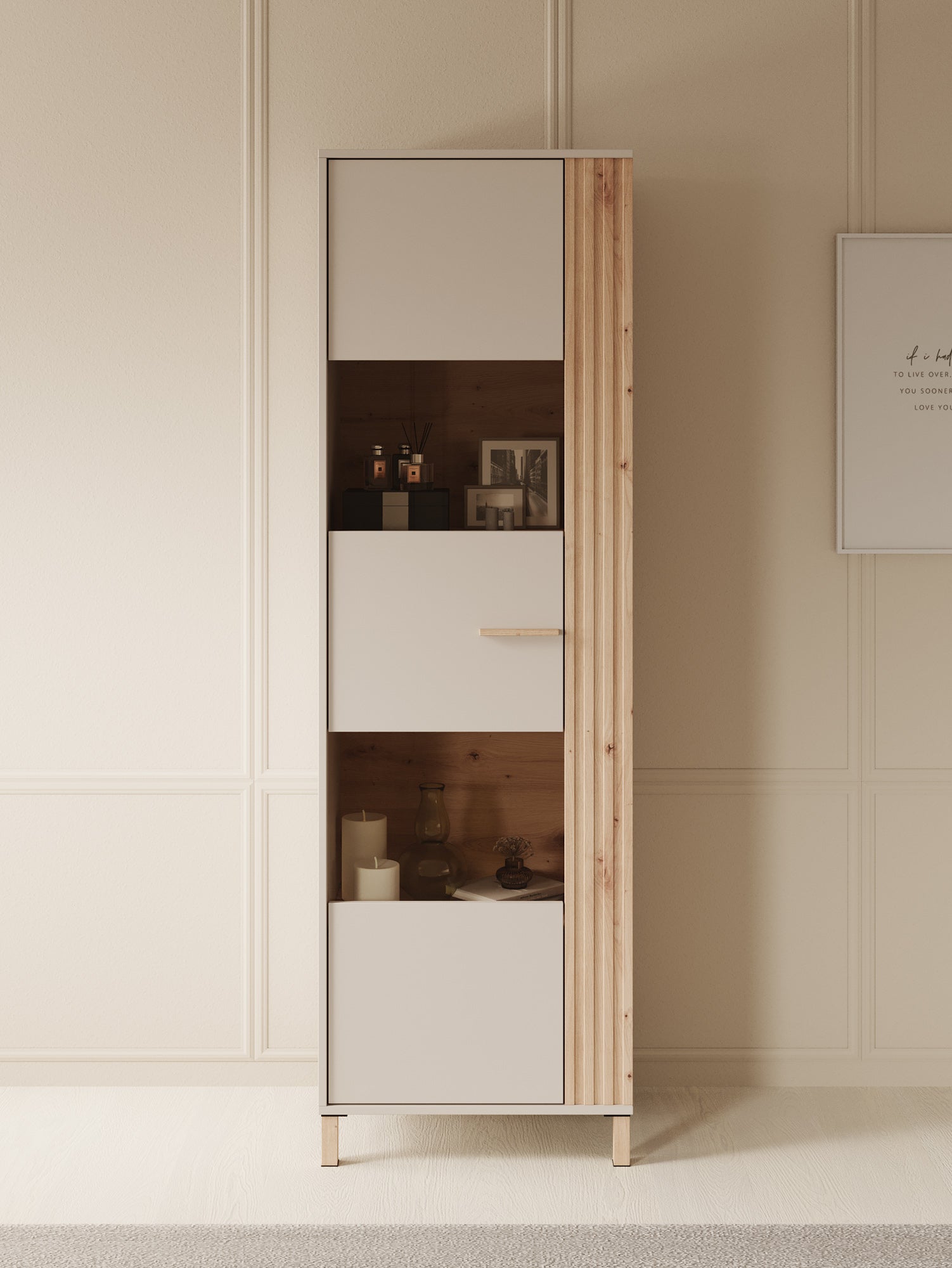 Meubella - Vitrinekast Bahia - Beige - 60 cm