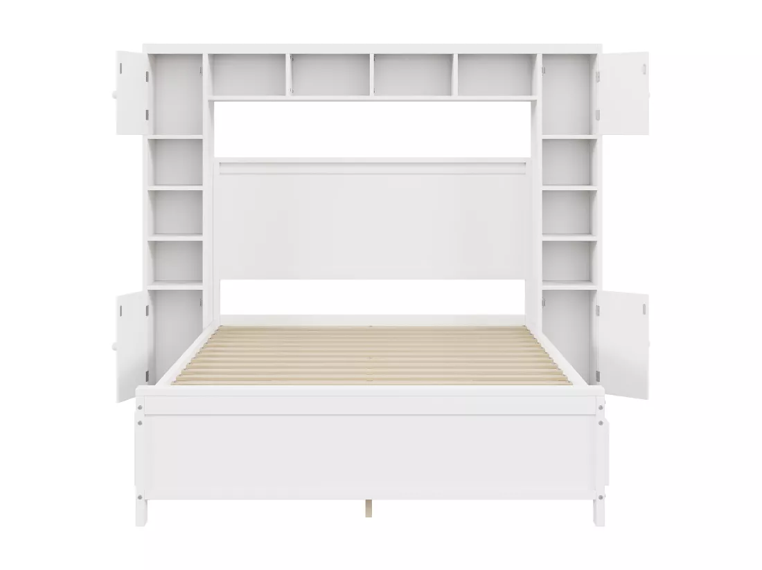 Lit 140 x 200 cm avec 4 tiroirs et rangement - Bois massif - Décor blanc - CONAN