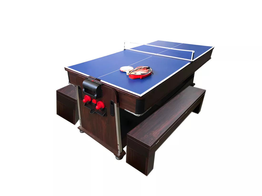 Table de Billard 7 pieds Multi-jeux rouge Air Hockey + Table de Tennis – Stark avec Bancs