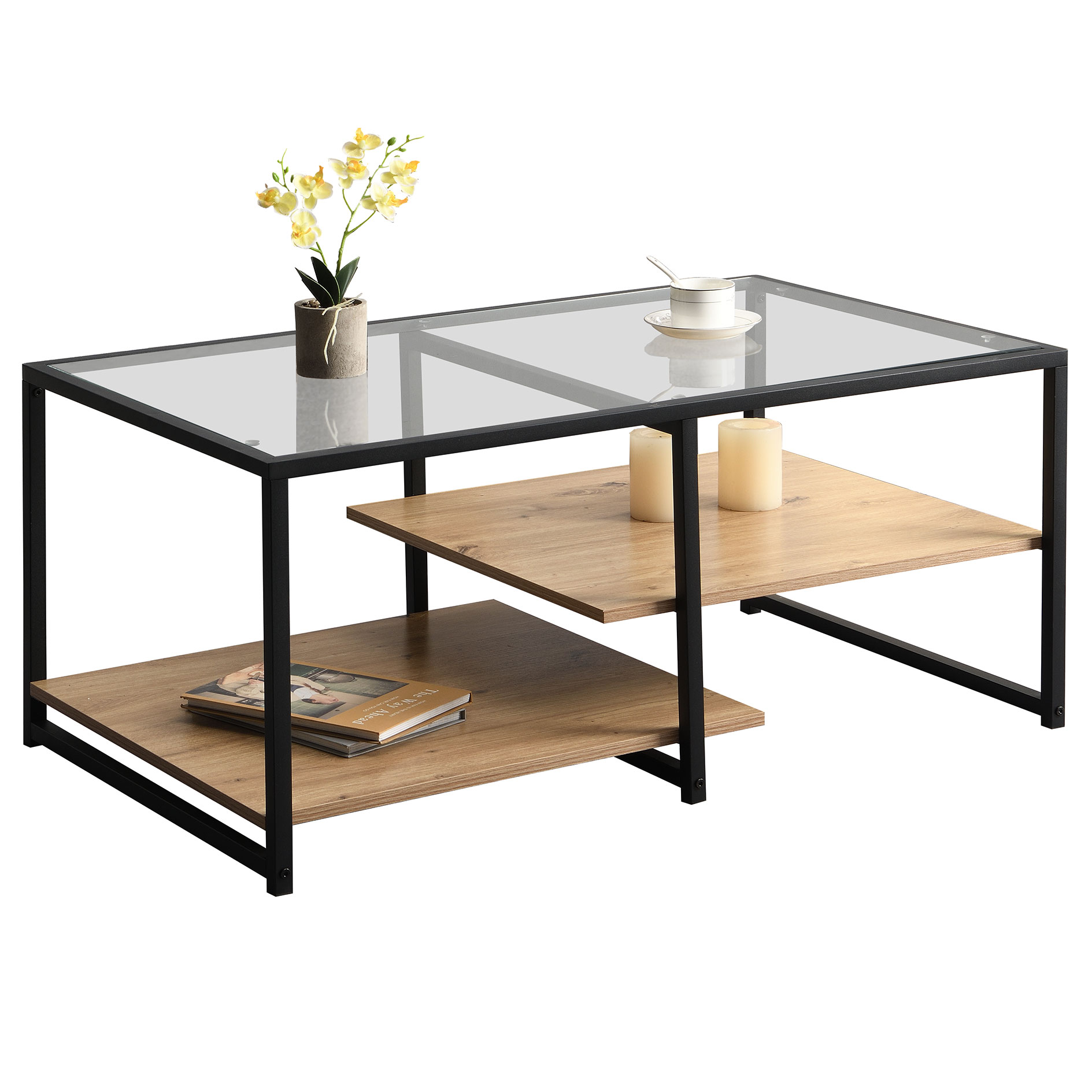 Couchtisch - Artisan Eiche - schwarz - Glas - 100 cm