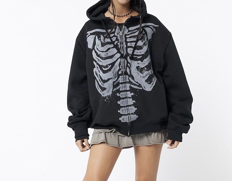 Bolgivy - Skeletprint Hoodie met Rits