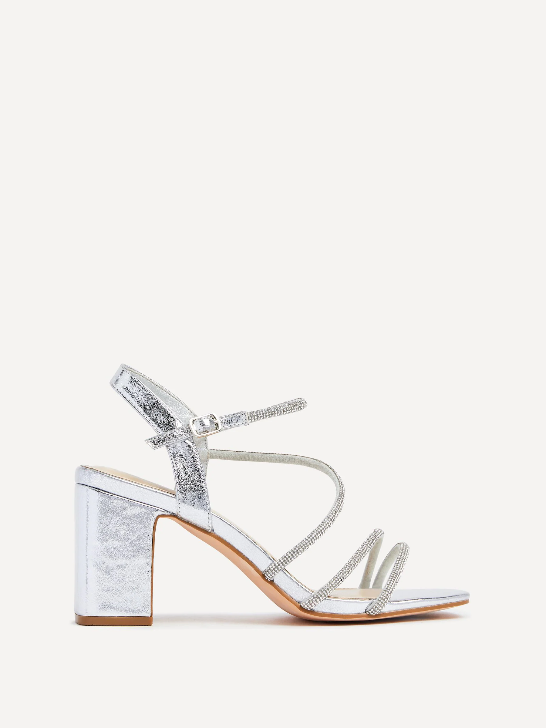 Zilver - Linzi Kira sandalen met bandjes met stras en blokhak