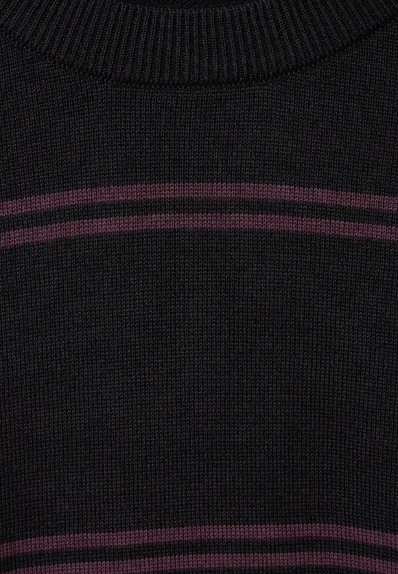 Feinstrick Streifenpullover - Black