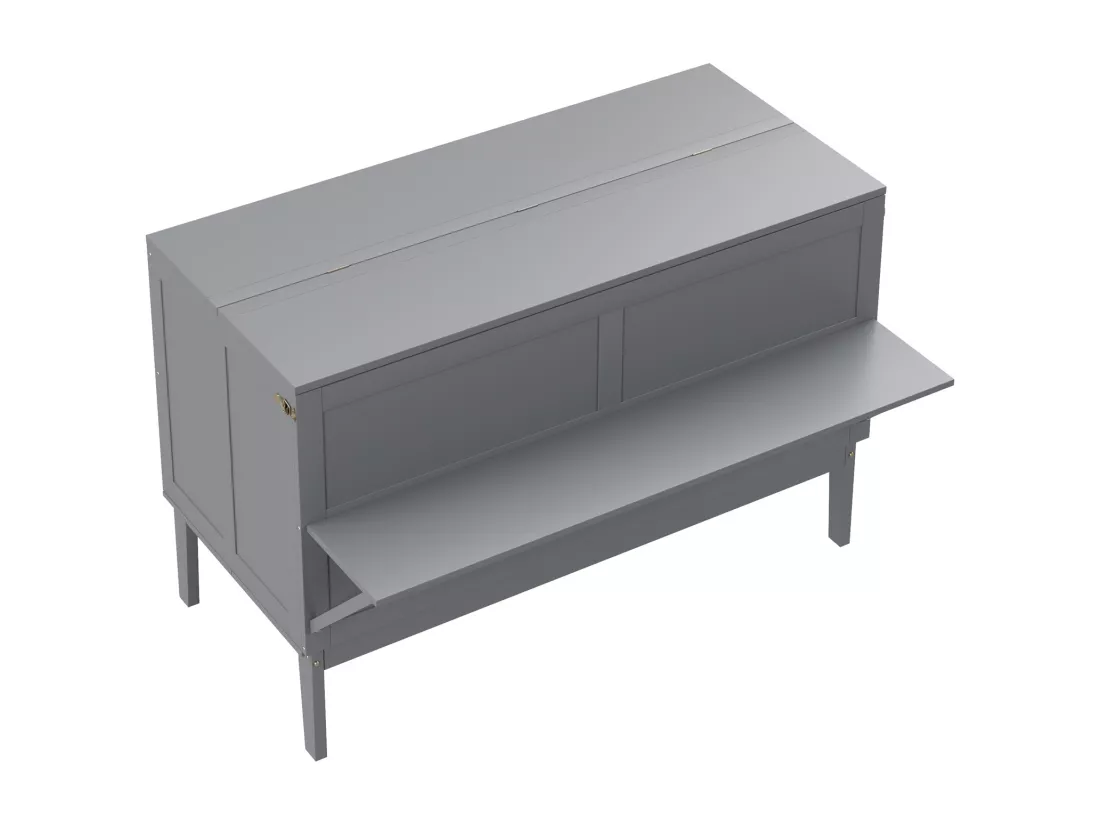 Lit escamotable vertical 140 x 200 cm - Bois MDF - Sommier à lattes - Gris