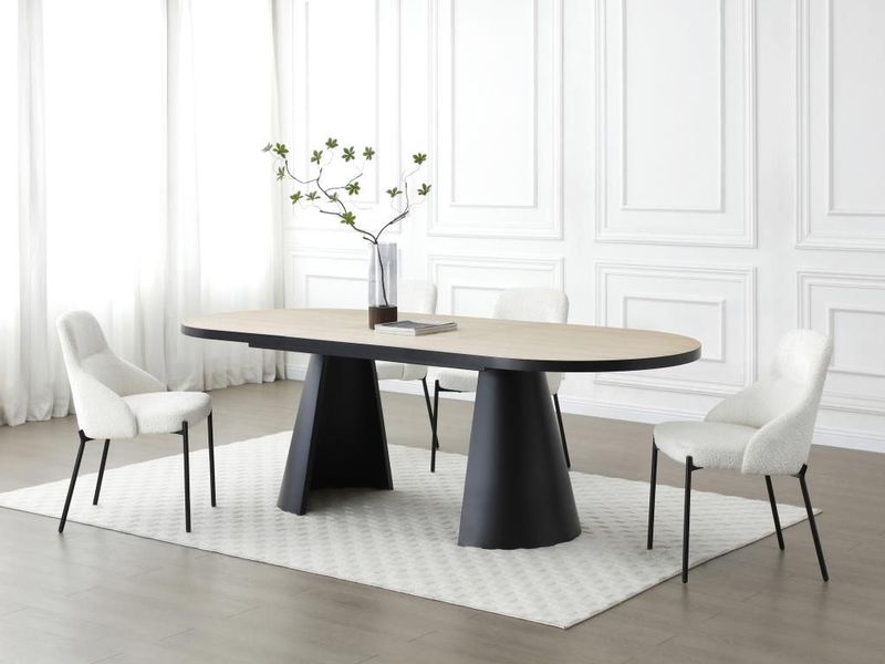 KORIZEA - Uitschuifbare Eettafel - Licht Natuurlijk en Zwart - MDF en Metaal