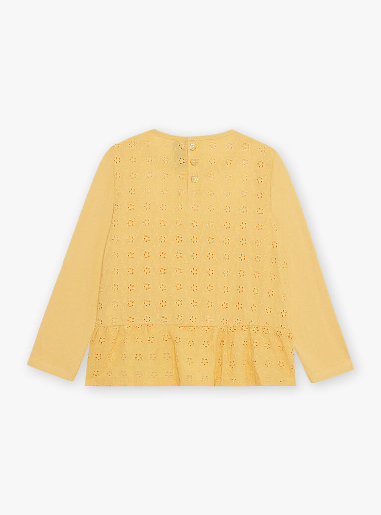 T-shirt jaune mimosa à broderies fleuries