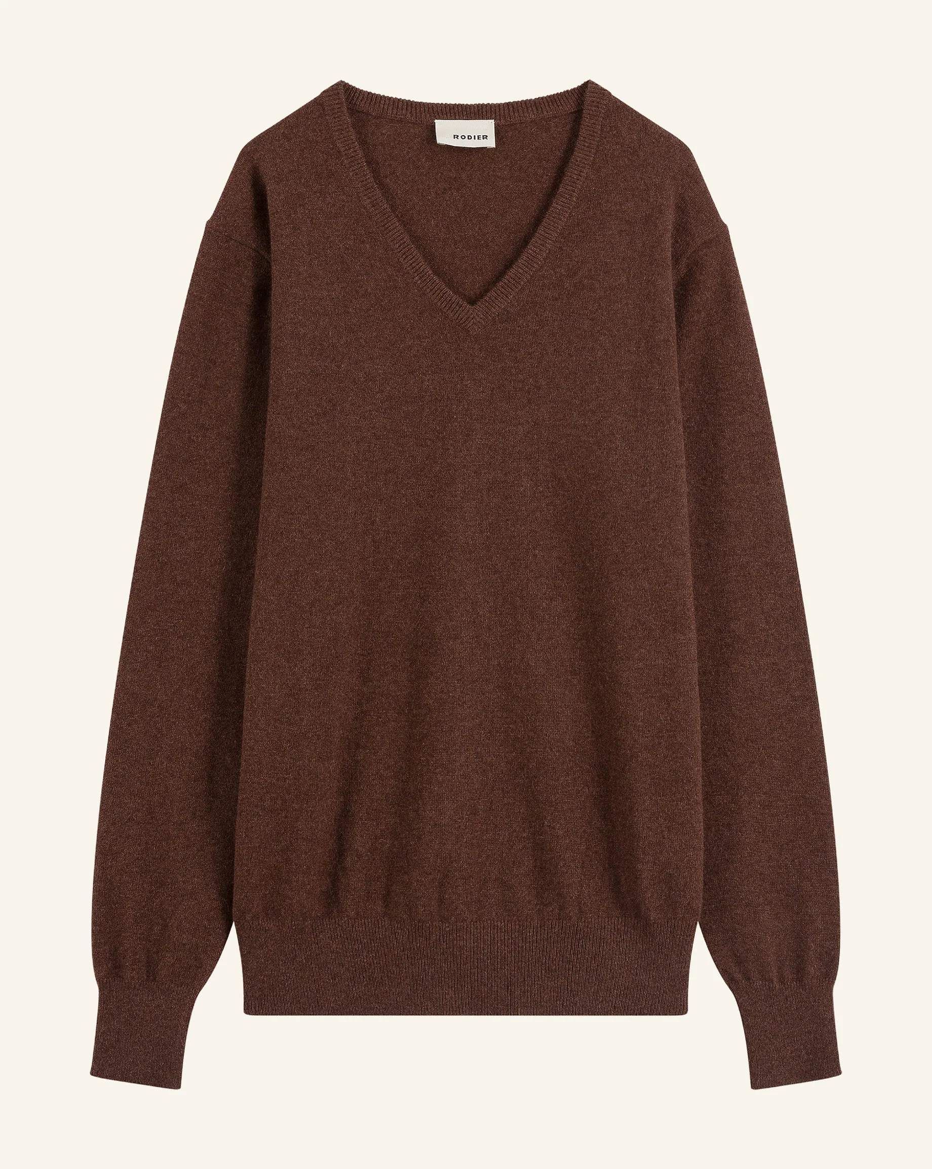 Pull homme col v en cachemire 2 fils | Marron