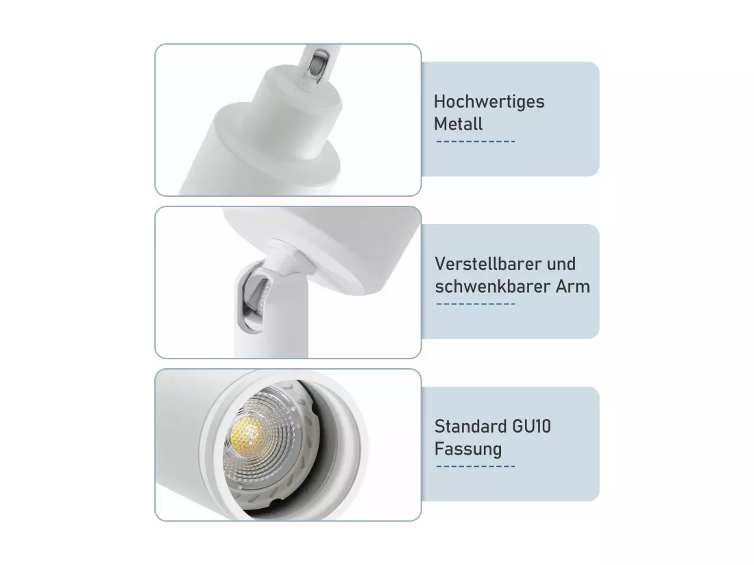 NETTLIFE Plafonnier Blanc moderne : 3 spots de plafond orientables en métal, plafonnier GU10, pour chambre, salle à manger, sans ampoule