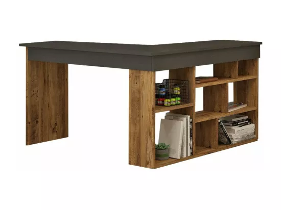 Bureau d'angle Rosaline en bois anthracite-chêne pour un espace de travail moderne