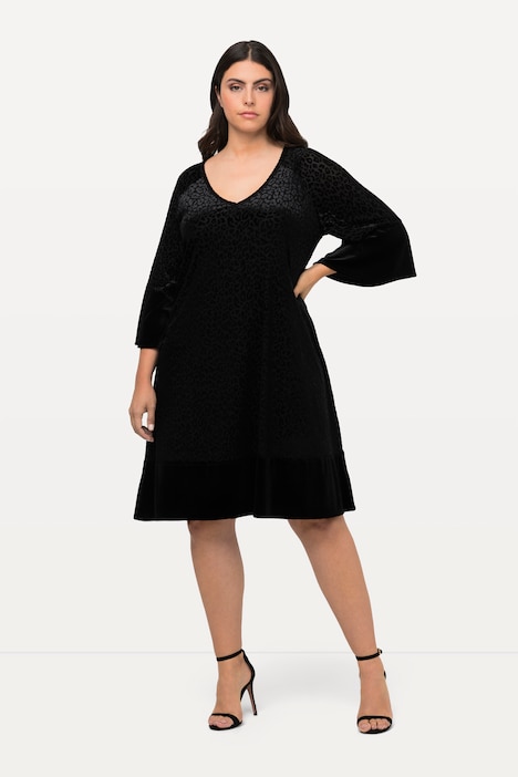 Midikleid, Leomuster, A-Linie, Rundhals, 3/4-Arm