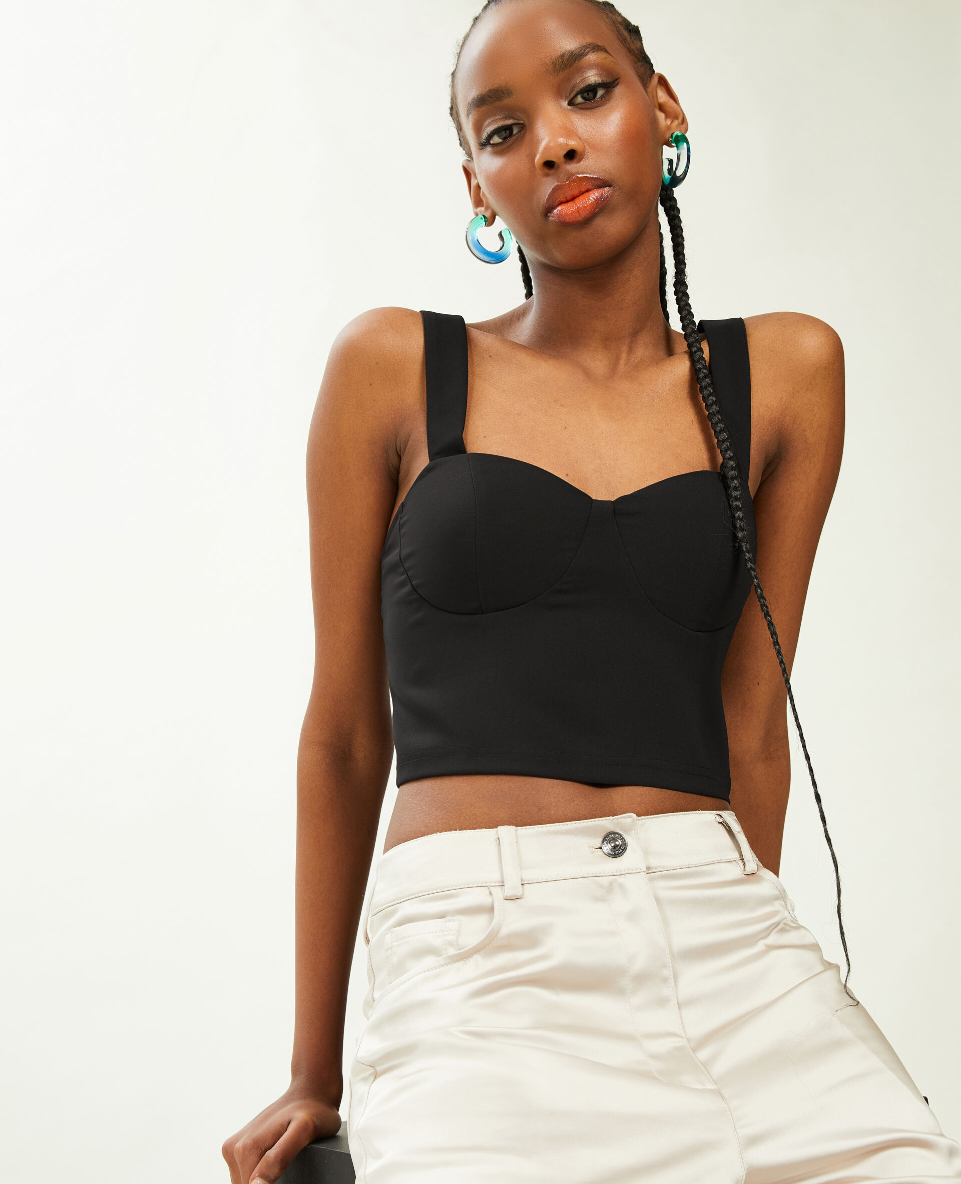Top brassière larges bretelles - Noir