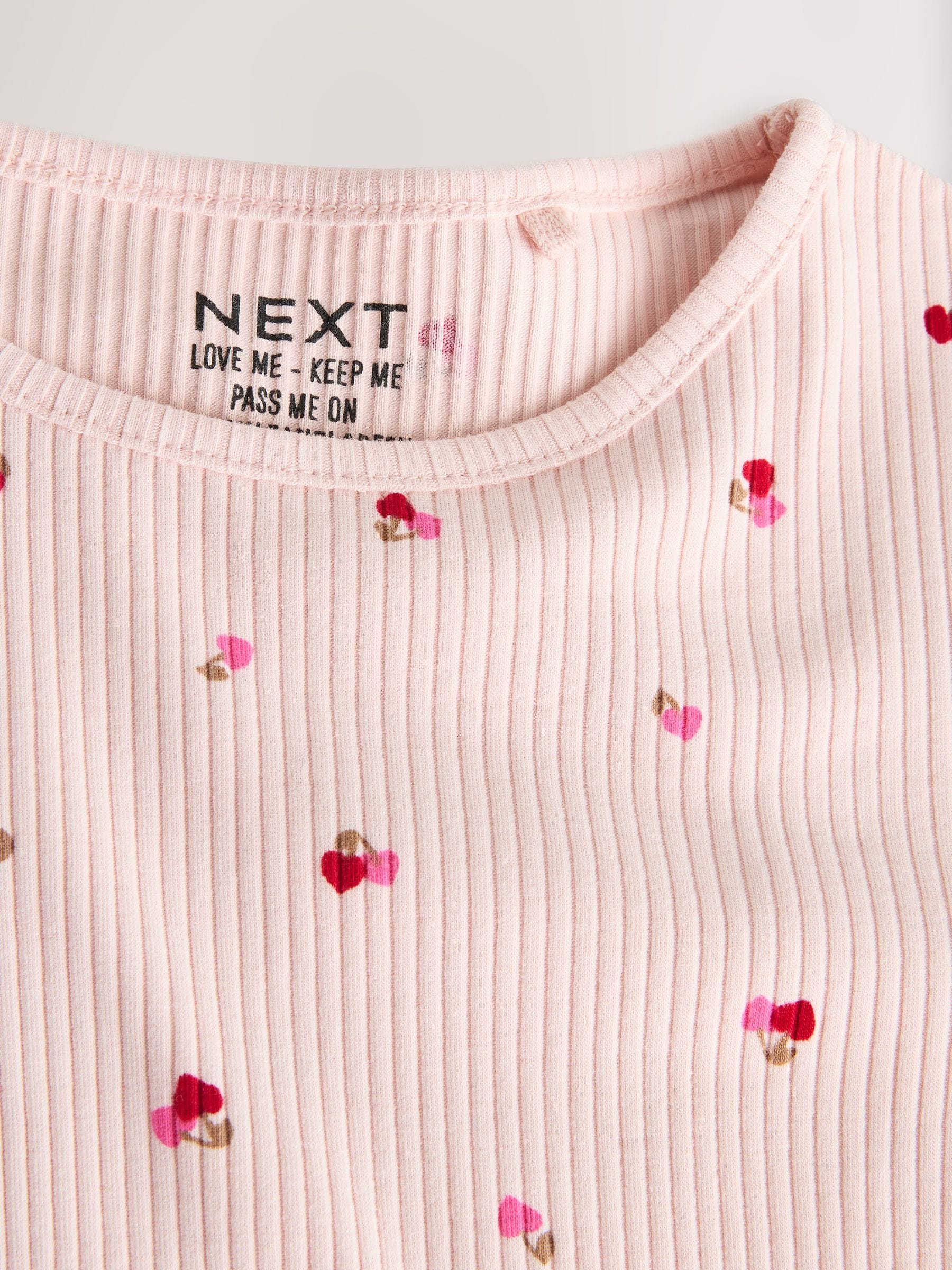 Roze kersenharten - Geribbeld T-shirt met lange mouwen (3mnd-7jr)