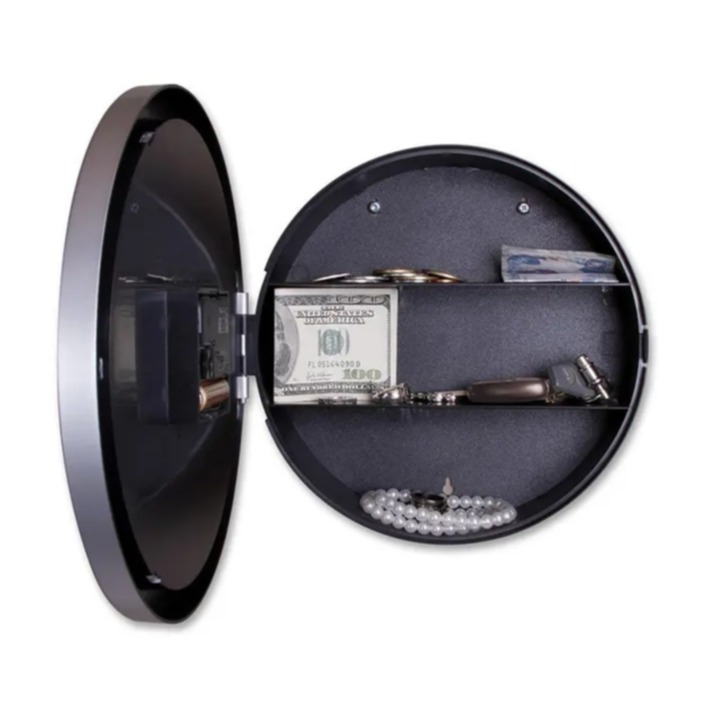 (Ø25cm) Retro Wanduhr Geheimversteck Tresor Uhr mit Geheim Fach Secret Safe (Batteriebetrieben) - Gold