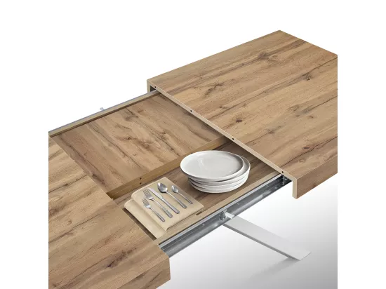 Table en bois, finition chêne, base blanche, extensible 140x90 - FORTE DEI MARMI
