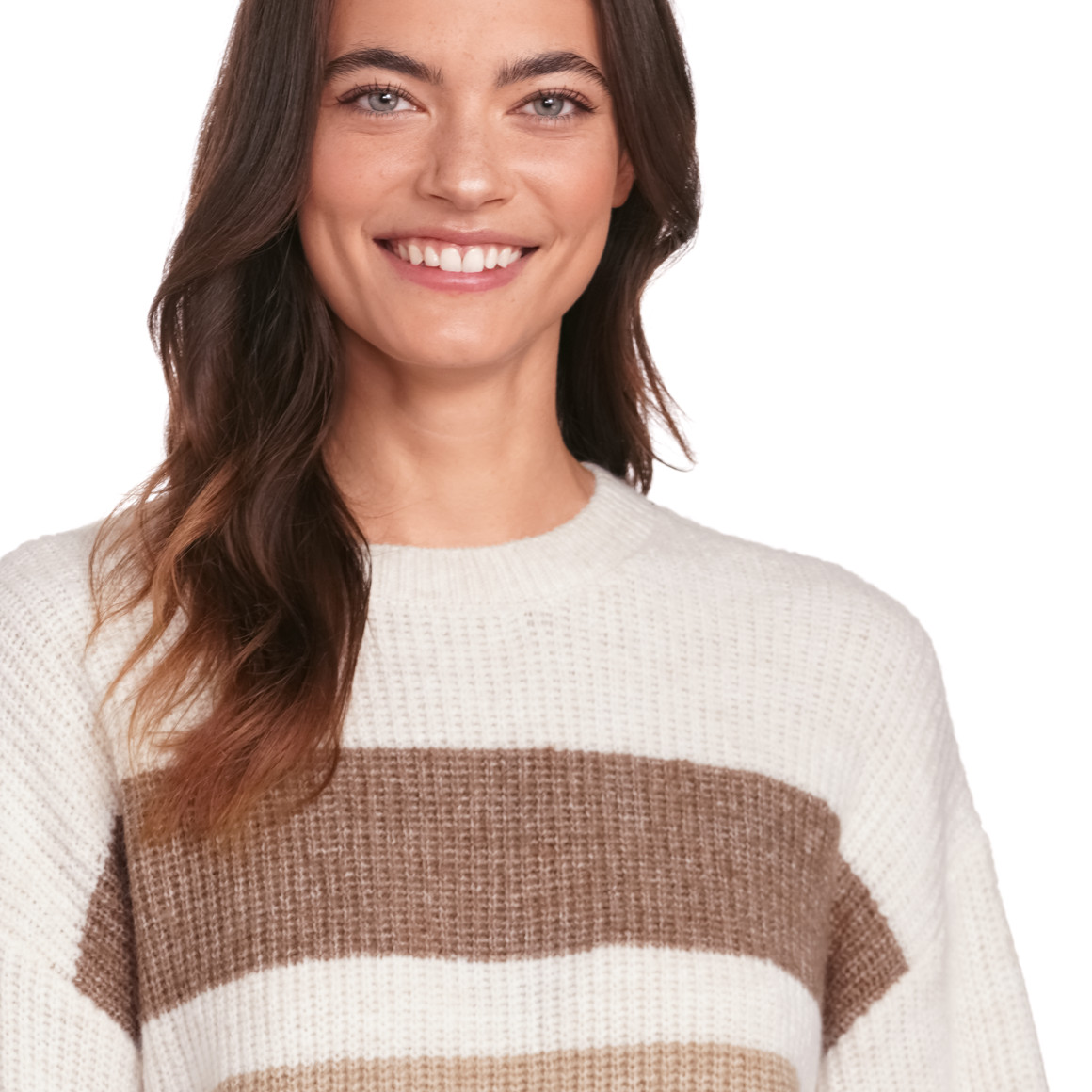 Gina Damen Strickpullover mit Streifen creme