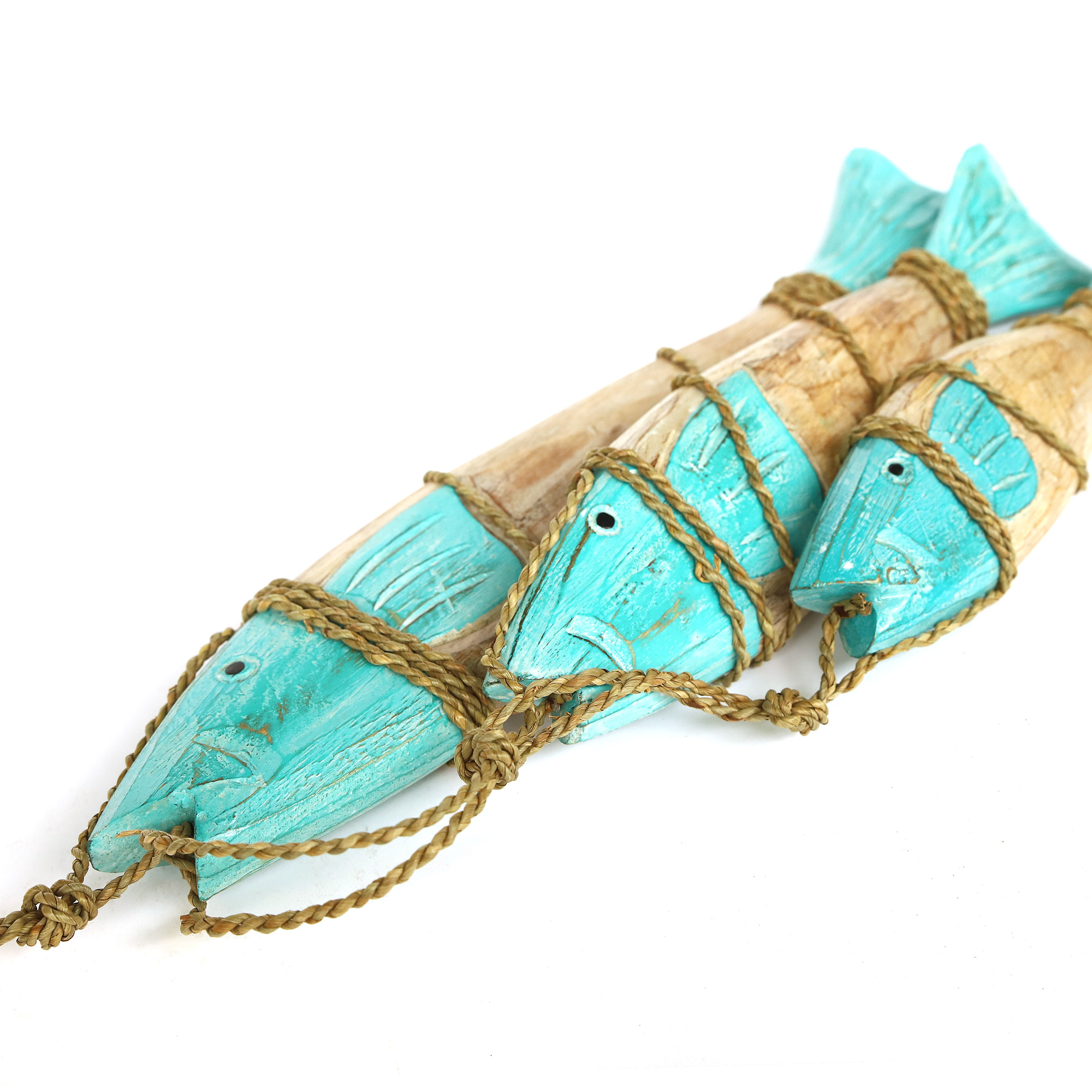 Figuren-Set '3 Fische', türkis, natur, H 65 cm, B 18 cm, L 9 cm von fischer's lagerhaus
