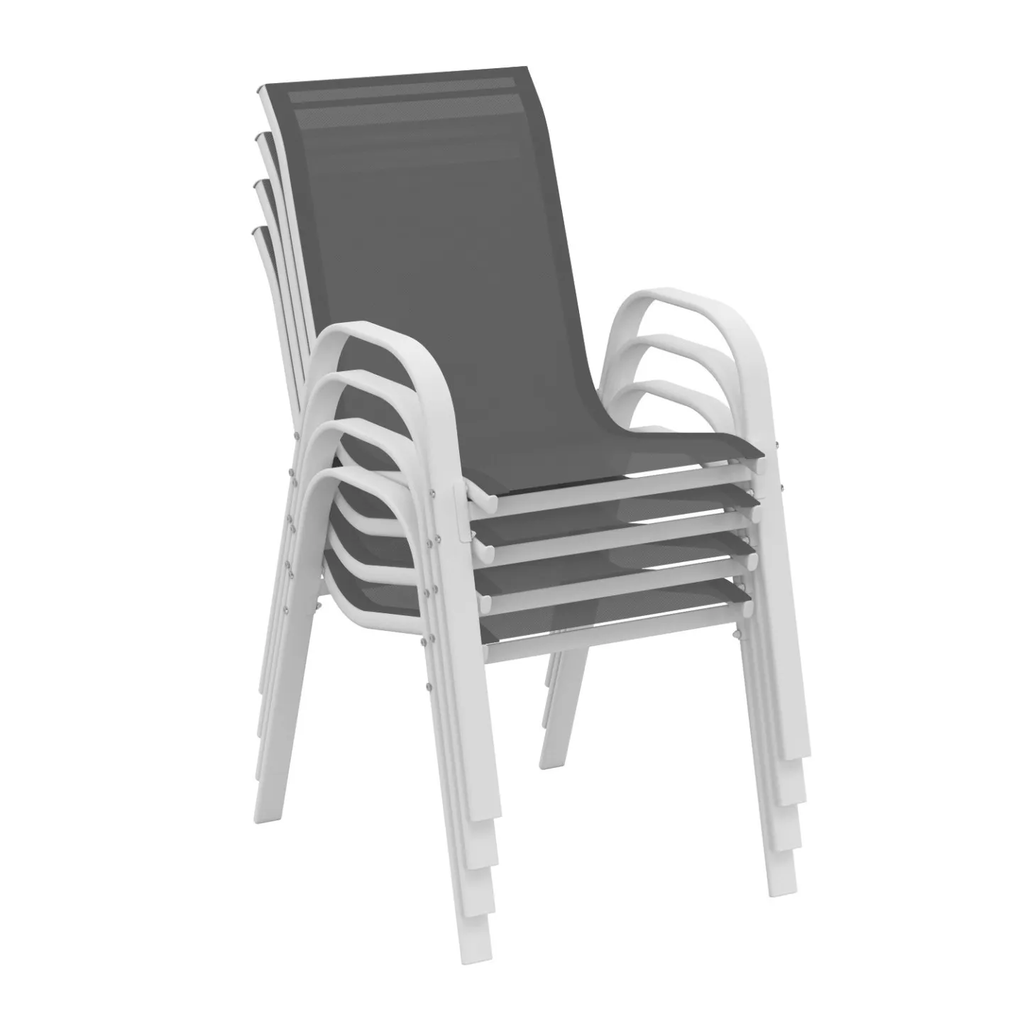 Lot de 4 chaises de jardin LYMA métal et textilène empilables blanc et gris