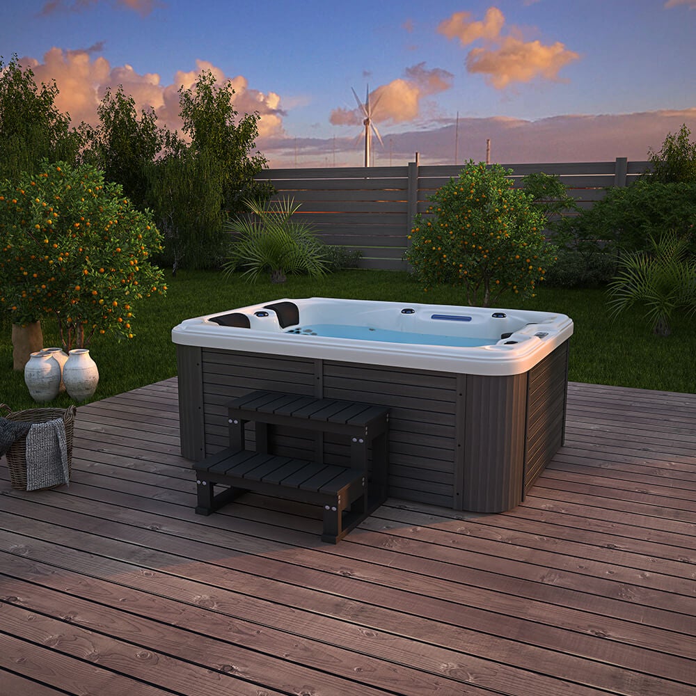 Home Deluxe - Buitenwhirlpool - Beach Plus Trap en Thermohoes - Afmetingen: 210 x 155 x 83 cm - Incl. Verwarming, 51 Massagejets en 24 Verlichting | Buitenwhirlpool voor 3 Personen