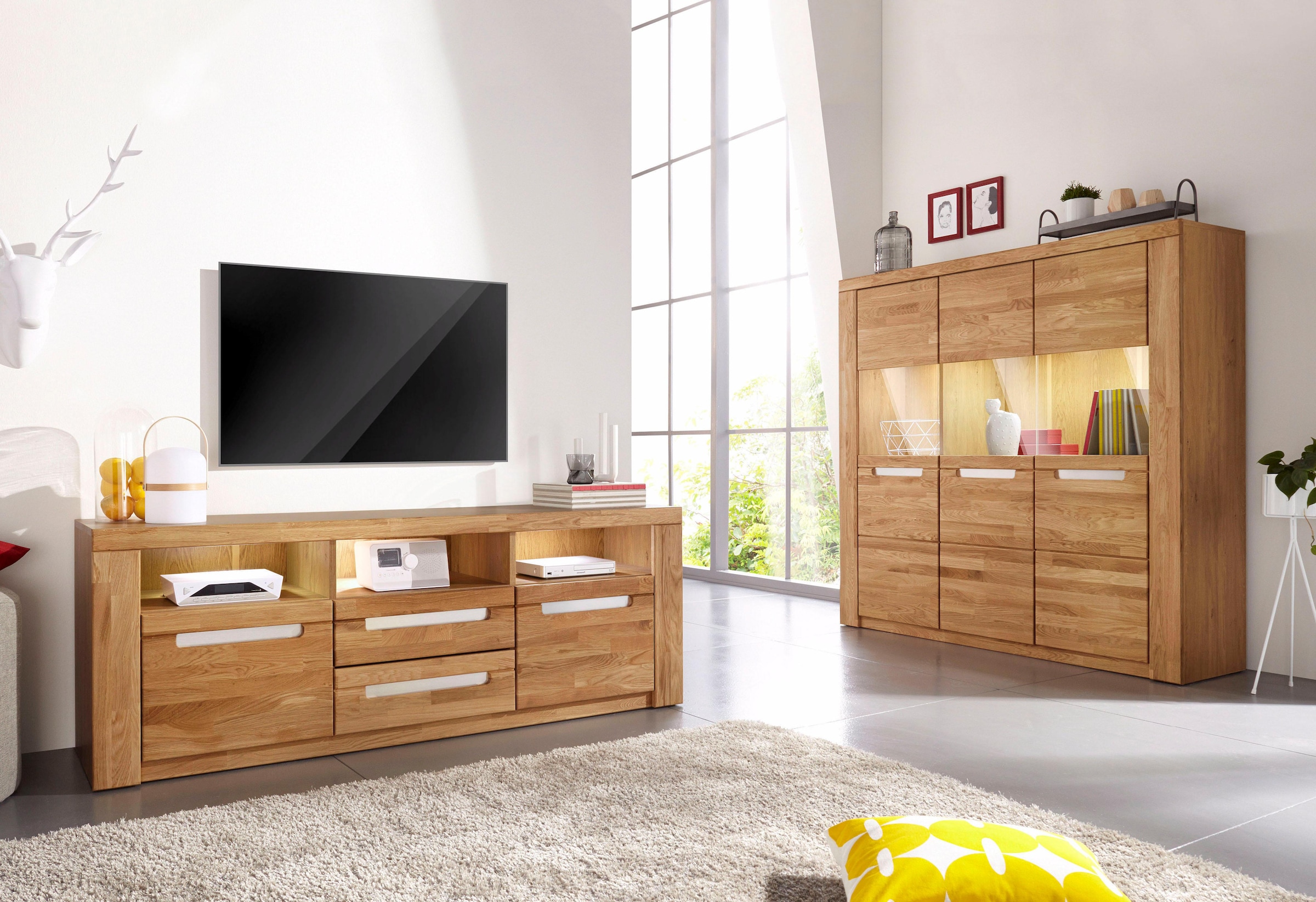 Home affaire Highboard »Kolding« Breite 140 cm mit 3 Glastüren