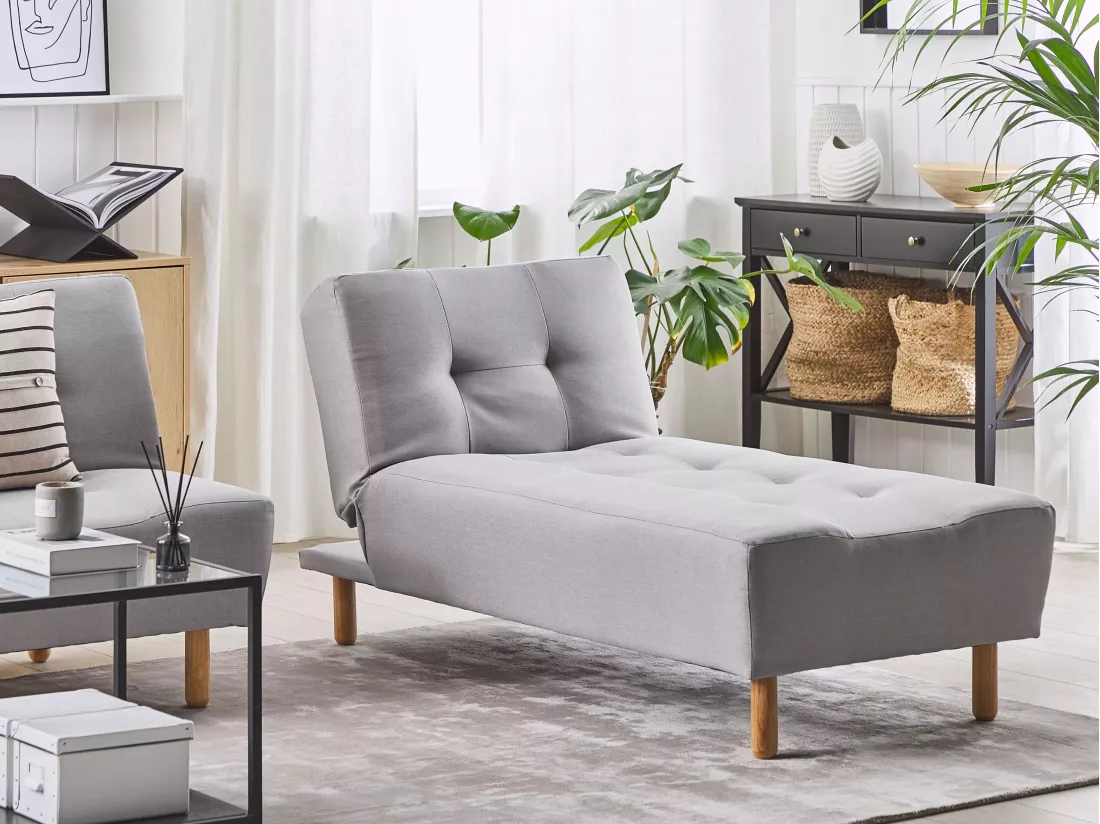 Chaise longue en tissu gris clair ALSTEN