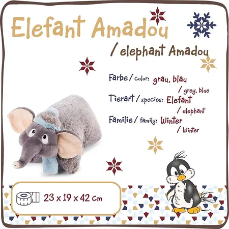 NICI 47295 - Wild Friends Elefant Amadou, Plüschtier, Kuschelkissen, 40x30 cm