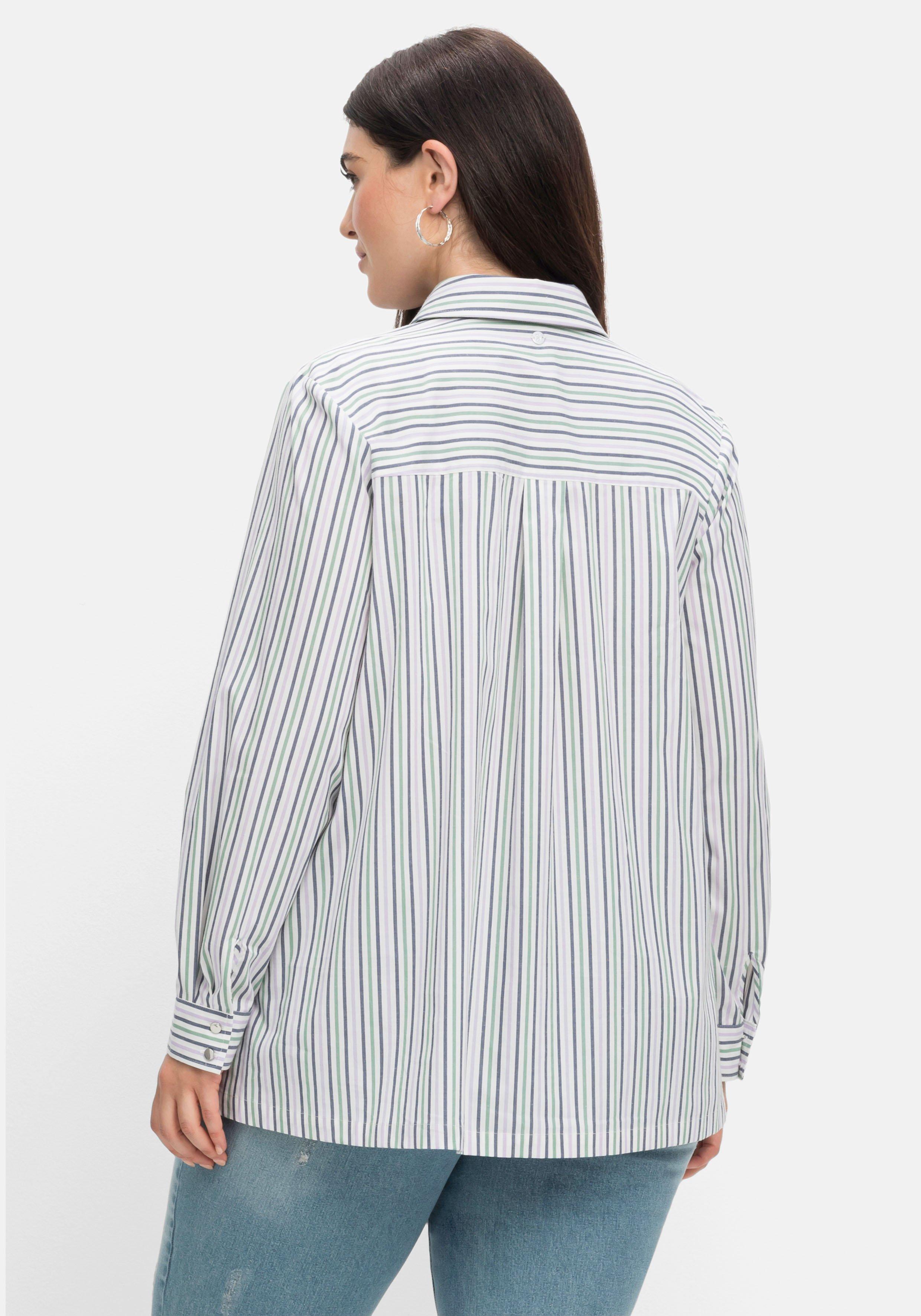 Hemdbluse mit Streifen, hinten länger