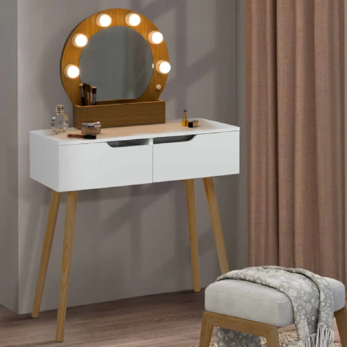 Idmarket MARKET Coiffeuse HORIA - Bois et Blanc