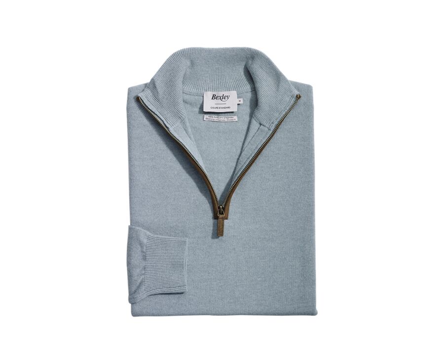 Pull col zippé homme laine Vert Eucalyptus - KEITHY