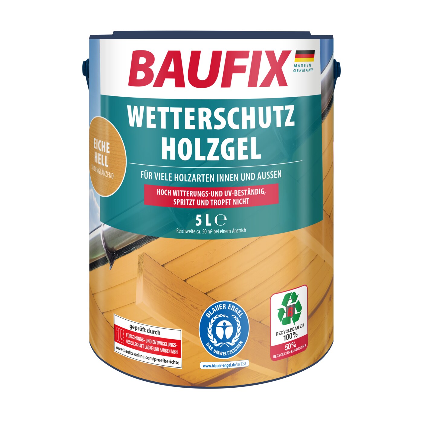 BAUFIX Wetterschutz-Holzgel eiche hell seidenglänzend, 5 Liter, Holzlasur