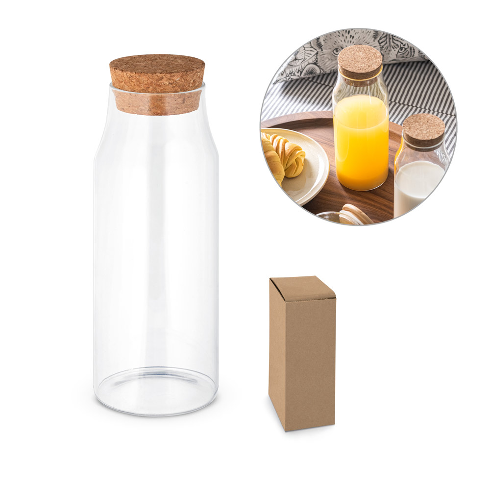 hi!dea 94236 - Bouteille en verre avec couvercle en liège 1 litre