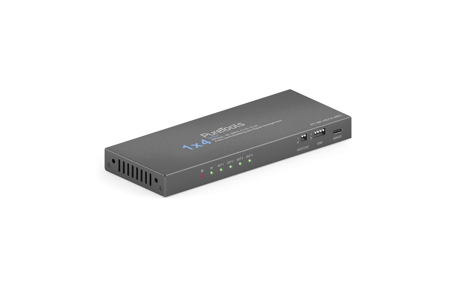 Splitter PT-SP-HD14-48G 1 x 4 HDMI 2.1 - 48Gbps - 8KPureTools - 1 x 4 HDMI2.1 Splitter - 48Gbps - 8K (60 Hz 4:2:0) 12 bit, Audio De-Embedding und Signal Management