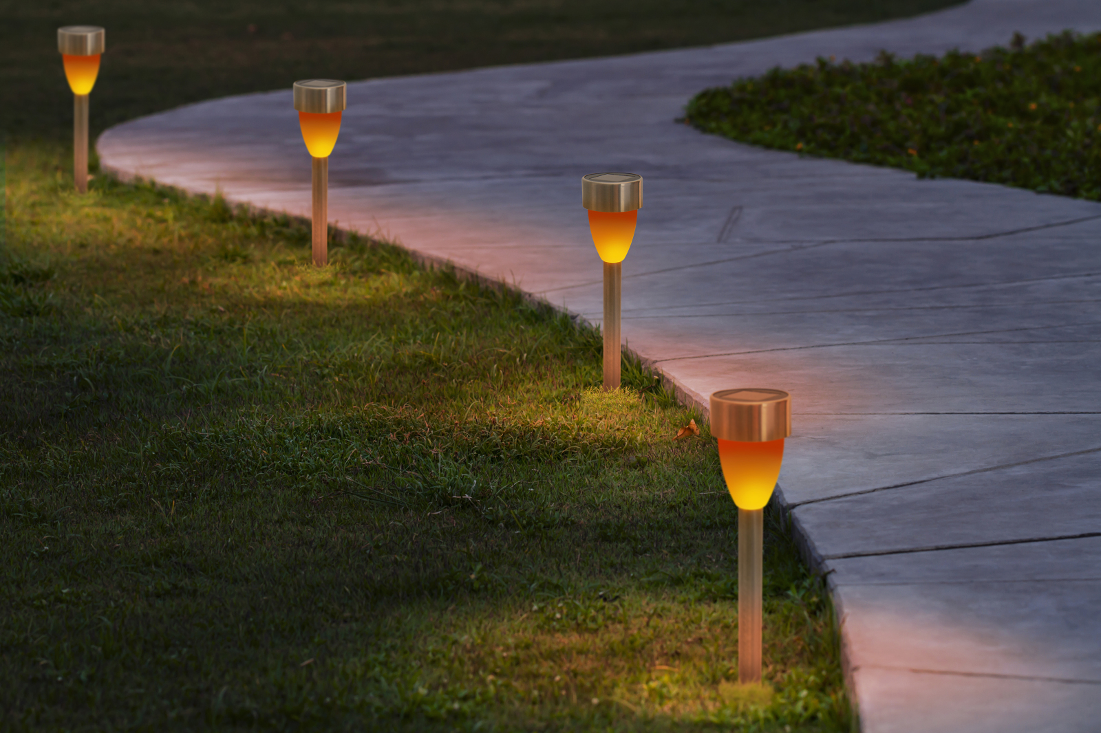 6er-Set LED-Solar-Erdspieß - Edelstahl - Flammeneffekt