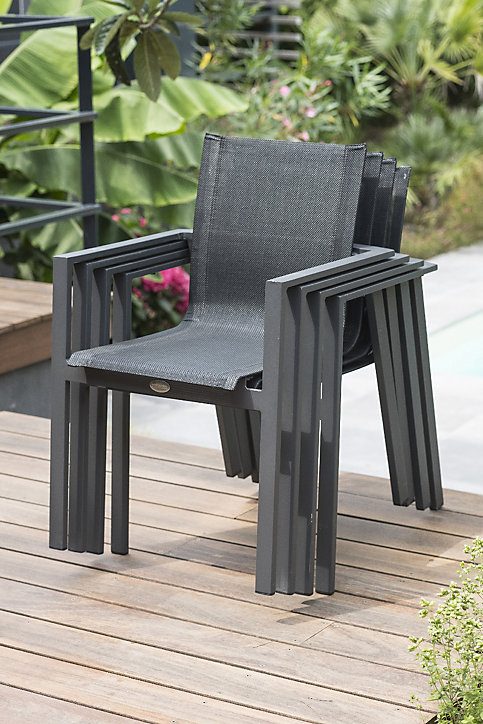 Fauteuil de jardin DCB Garden Miami en aluminium - Coloris gris anthracite - Hauteur 84 cm