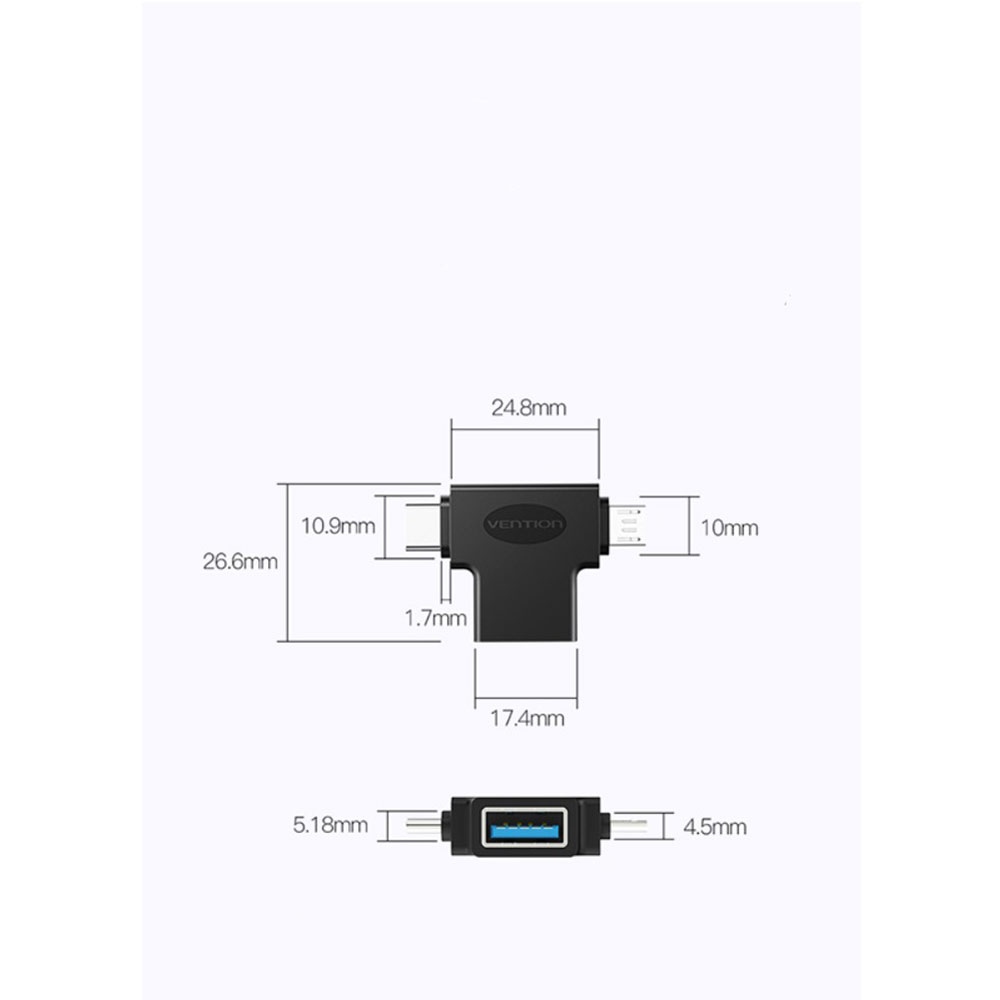 2in1 OTG USB C / Micro USB auf USB 3.0 Adapter Konverter (5GB/s) - Schwarz