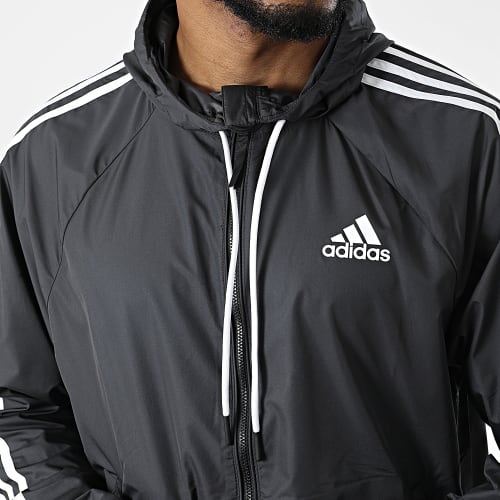 Coupe-Vent A Capuche A Bandes BSC 3 Stripes H65776 Gris Anthracite