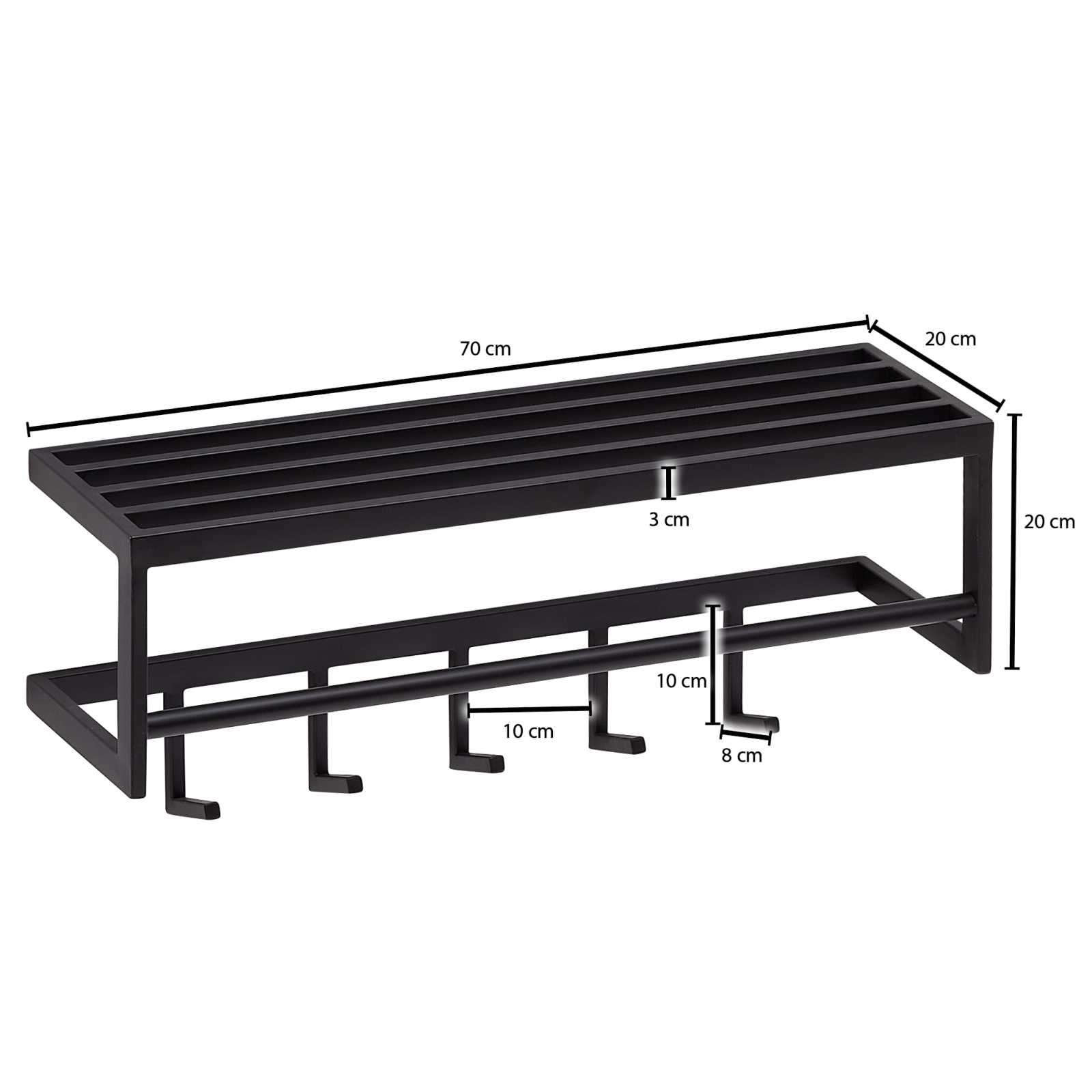 Wandgarderobe - schwarz - Metall - 70 cm