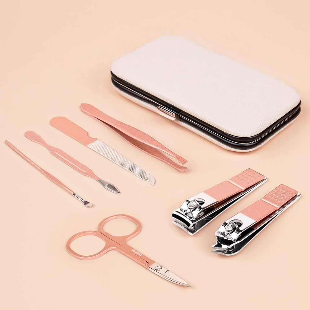 (8-tlg. Set) Pediküre Maniküre Finger Fuss Nagel Pflege-Set inkl. Reise Etui - Roségold