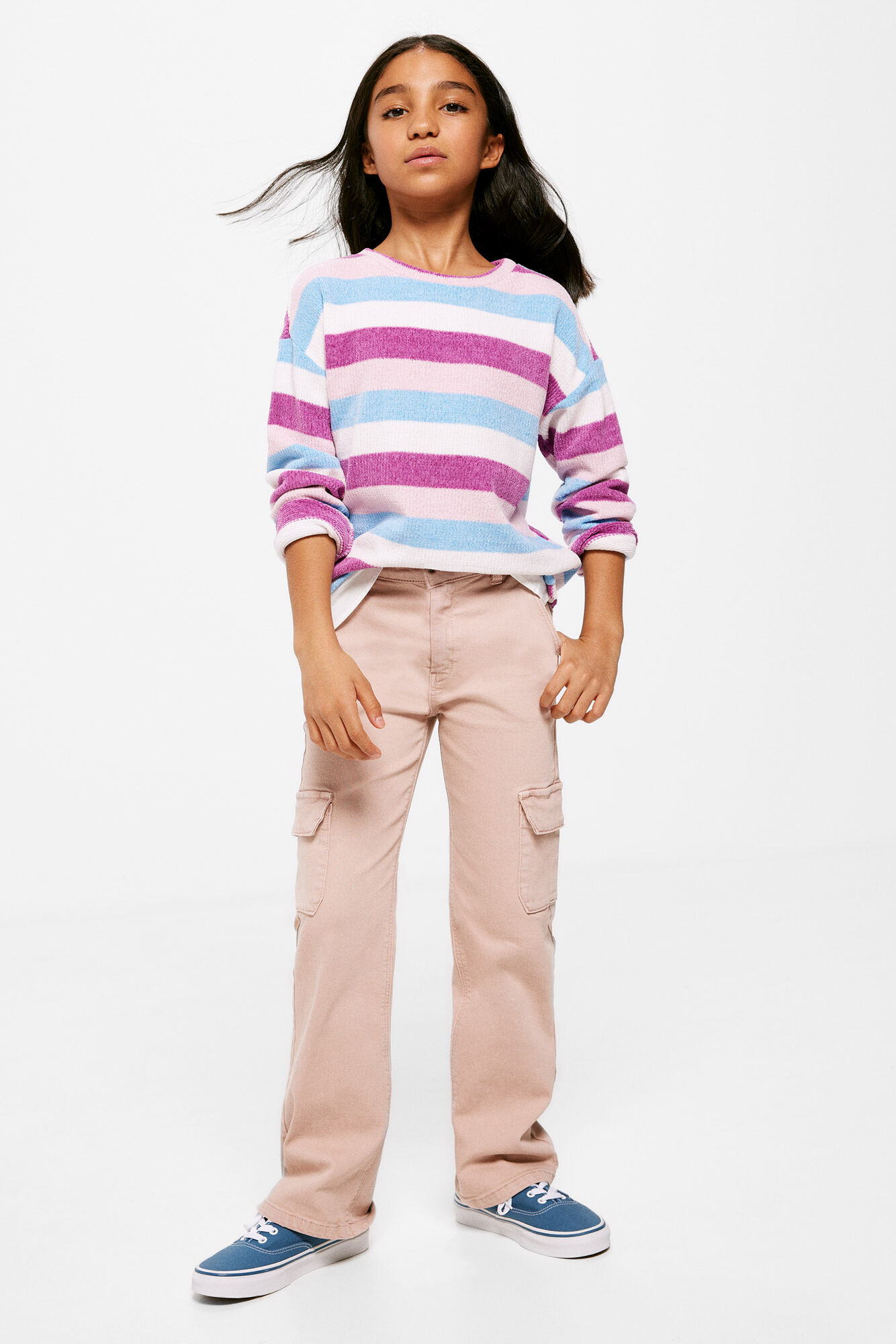 Suéter de chenille listrado multicolorido para meninas
