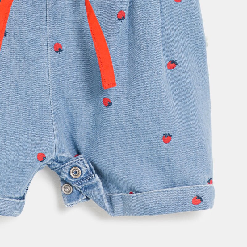 Combi courte en jean bleu imprimé bébé fille Bleu