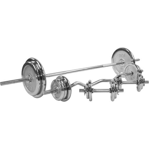 Estação Universal Gorilla Sports com Conjunto de Halteres Cromados de 108 kg