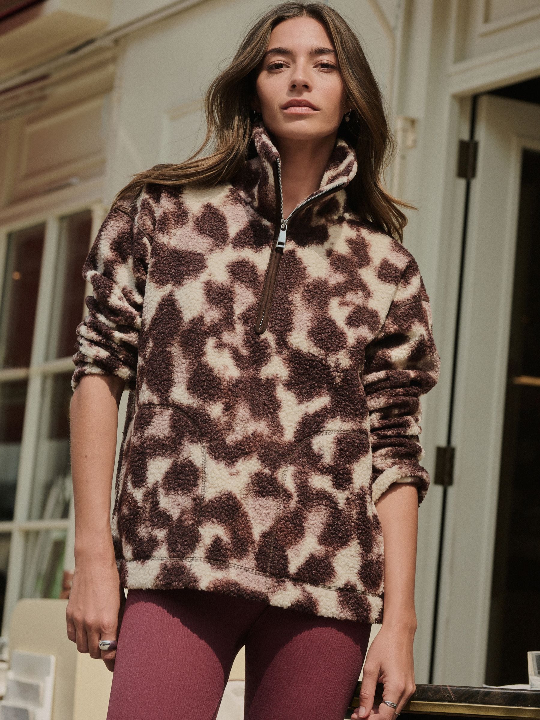 Chocoladebruin/roze luipaardprint - Soft Touch Knusse Teddy Borg Kwartrondrits Fleece