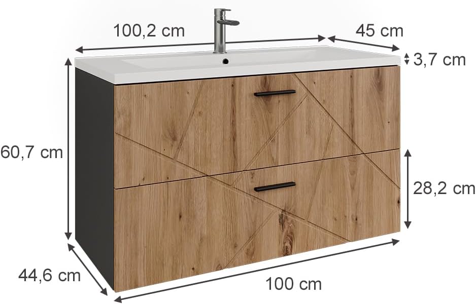 Vicco Waschbeckenunterschrank Anthrazit/Artisan Irma, bestehend aus Waschbeckenunterschrank, Waschbecken - Mehr Stauraum ohne Bodenfläche zu nutzen