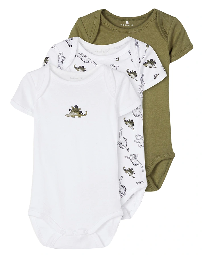 Kurzarm-Body NBFBODY – DINO 3er-Pack in green/weiß