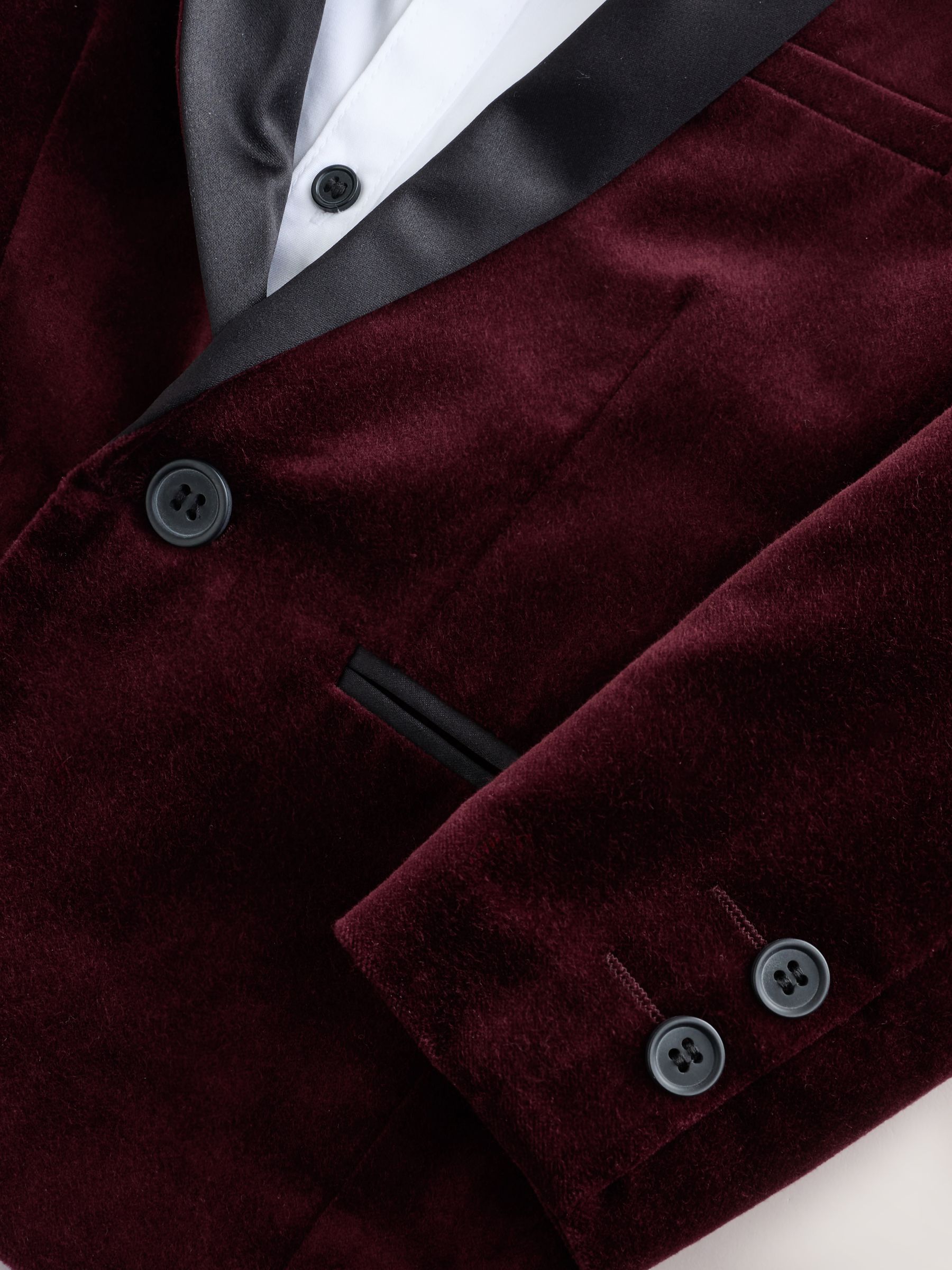Bordeauxrood - Set van fluwelen blazer, overhemd, broek en vlinderdas (3mnd -9jr)